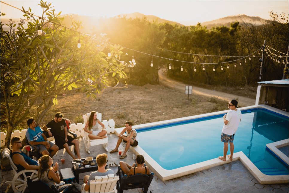 coliving gathering and barbecue at the pool
